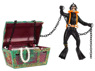 Sea Treasure Action Aquarium Ornament SCUBA Diver Treasure Hunter