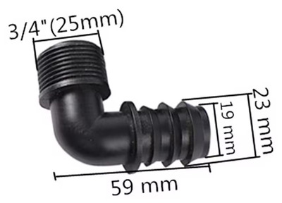 Threaded Elbow Fitting 25mm to 20mm Barbed